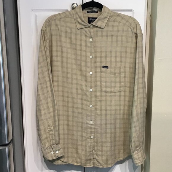 Faconnable Other - Faconnable Tan & Blue Windowpane Button Up Shirt